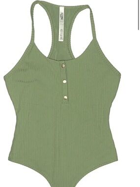 Ribbed Olive Green Racerback Bodysuit - Women